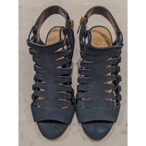 Women's Vince Camuto Eliaz Navy Blue Caged Peep Toe Cone Heel Sandals SZ 7 - Picture 14 of 14